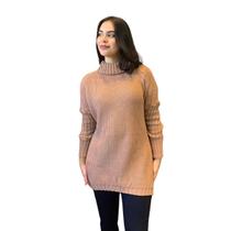 Poncho Feminino Croche Trico com Punho e Gola Alta Inverno