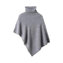 Poncho Feminino De Cashmere Macio E Quente Com Gola Alta, Xale De Lã 100% Tricotado, Pulôver Com