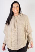Poncho feminino de malha com trança 60012 Poncho feminino de malha com trança 60012