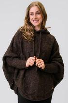 Poncho feminino de malha mesclada com capuz 31394