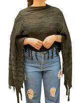 Poncho Feminino Kimono Tricô Mousse Com Detalhe de Franja Poncho Feminino Kimono Tricô Mousse Com Detalhe de Franja