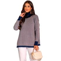 Poncho Feminino Parka De Frio Blusa Tricot Tamanho Único Kimono Quentinho Modal Xadrez Mulher Tendencia Inverno Lindo