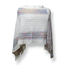 Poncho Feminino Tricô Colorido com Franjas Leve, Macio e Versátil Poncho Feminino Tricô Colorido com Franjas Leve, Macio e Versátil