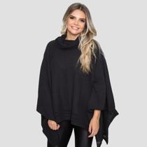 Poncho Feminino Tricô Lã Gola Alta Confortavél Tendência Frio
