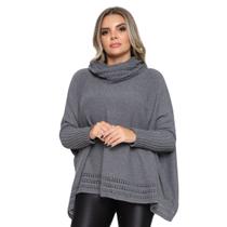 Poncho Feminino Tricô Lã Gola Alta Confortavél Tendência Frio