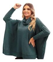 Poncho Feminino Tricô Lã Gola Alta Confortavél Tendência Frio