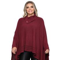 Poncho Feminino Tricô Lã Gola Alta Confortavél Tendência Frio