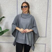 Poncho Feminino Tricô Lã Gola Alta Quente Inverno Estilo