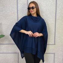 Poncho Feminino Tricô Lã Gola Alta Quente Inverno Estilo