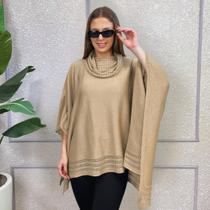 Poncho Feminino Tricô Lã Gola Alta Quente Inverno Estilo