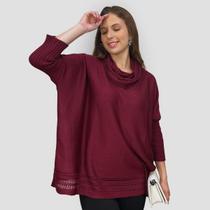 Poncho Feminino Tricô Lã Gola Alta Quente Inverno Estilo