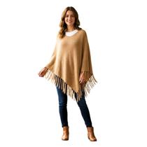 Poncho feminino tricot franja inverno elegante quente moda