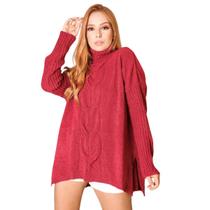 Poncho Feminino Tricot Mousse Gola Inverno Tendência Quentinho