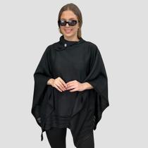 Poncho Feminino Tricot Mousse Liso Gola Alta Casaco Inverno