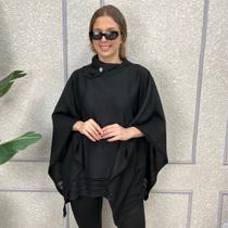 Poncho Feminino Tricot Mousse Liso Gola Alta Casaco Inverno