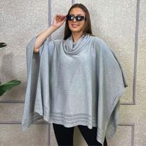 Poncho Feminino Tricot Mousse Liso Gola Alta Casaco Inverno