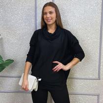 Poncho Feminino Tricot Mousse Liso Gola Alta Casaco Inverno
