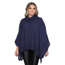 Poncho Feminino Tricot Mousse Liso Gola Alta Casaco Lã Inverno