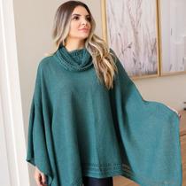 Poncho Feminino Tricot Mousse Liso Gola Alta Casaco Lã Inverno