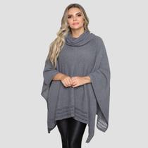 Poncho Feminino Tricot Mousse Liso Gola Alta Casaco Lã Inverno