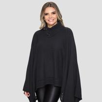 Poncho Feminino Tricot Mousse Liso Gola Alta Casaco Lã Inverno