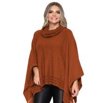 Poncho Feminino Tricot Mousse Liso Gola Alta Casaco Lã Inverno