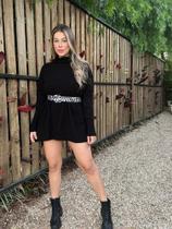 Poncho gola alta blusa ampla mocha mousse