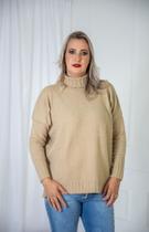 Poncho gola alta blusa ampla mocha mousse