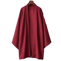 Poncho Kimono Japonês Masculino Preto Longo De Cor Sólida, Yukata Haori Casual Solto De Verão,
