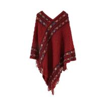 Poncho Listrado Feminino Com Franjas, Xale De Algodão Tricotado, Lenço Étnico Para Outono, Quente
