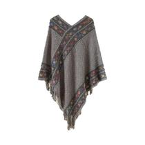 Poncho Listrado Feminino Com Franjas, Xale De Algodão Tricotado, Lenço Étnico Para Outono, Quente Poncho Listrado Feminino Com Franjas, Xale De Algodão Tricotado, Lenço Étnico Para Outono, Quente