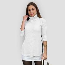 Poncho Tricot Feminino Gola Alta Croche com Punho Inverno Poncho Tricot Feminino Gola Alta Croche com Punho Inverno