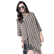 Poncho xale Feminino Lã Inverno com Franjas Casual Quentinho Tamanho:ÚnicoCor:Cáqui