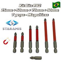 Ponta Bits Ph2 25mm + 50mm + 70mm + 90mm Ponteira Magnetica 7 Pecas