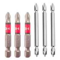 Ponta Bits PH2 50 + 150mm Kit 6 Peças Ponteira Magnética Antiderrapante Parafusadera Aço S2 Imã