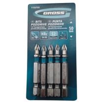 Ponta Bits Pz1 50mm Pozidriv Philips encaixe rápido magnético aço cromo Gross 5 peças