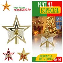 Ponta Estrela de Natal Vermelha com Laço e Sino Decorativo Enfeite para Árvore Natalina