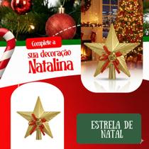 Ponta Estrela de Natal Vermelha com Laço e Sino Decorativo Enfeite para Árvore Natalina