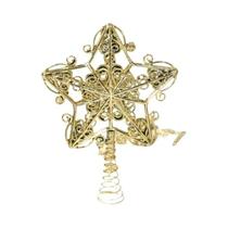 Ponteira De Árvore De Natal Em Forma De Floco De Neve 3D Gold Star Com Glitter, Decoração De Natal