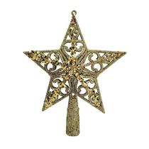 Ponteira De Árvore De Natal Estrela Dourada Flor 18X15X3Cm