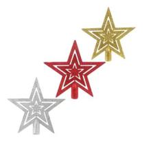 Ponteira de estrela para árvore de natal grande vermelha, dourada ou prata de plástico