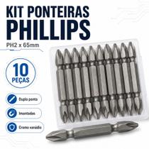 Ponteira Dupla PH2 Magnetica 65mm 10 Peças PRO Cromo Vanádio