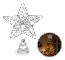 Ponteira Estrela Aramada Glitter 19cm Enfeite Decoração Prateado Estrela Glitter