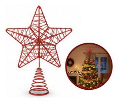 Ponteira Estrela Aramada Glitter 19cm Enfeite Decoração Vermelho Estrela