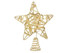 Ponteira Estrela Aramada Luxo Glitter Dourada 20cm Magizi