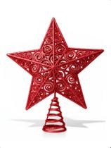 Ponteira Estrela Árvore De Natal 20Cm Glitter Linda-Vermelho