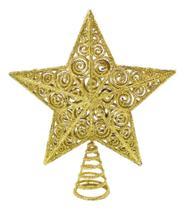 Ponteira Estrela Árvore De Natal Enfeite Luxo Glitte Dourado