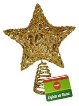 Ponteira estrela arvore natal enfeite decoração 15cm dourada - MAGIZI