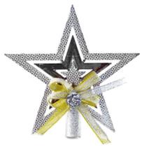 Ponteira Estrela Com Laço Para Árvore De Natal 15cm Prata Enfeite Decoração Natalina - Master