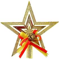 Ponteira Estrela Com Laço Para Árvore De Natal 19cm Dourada